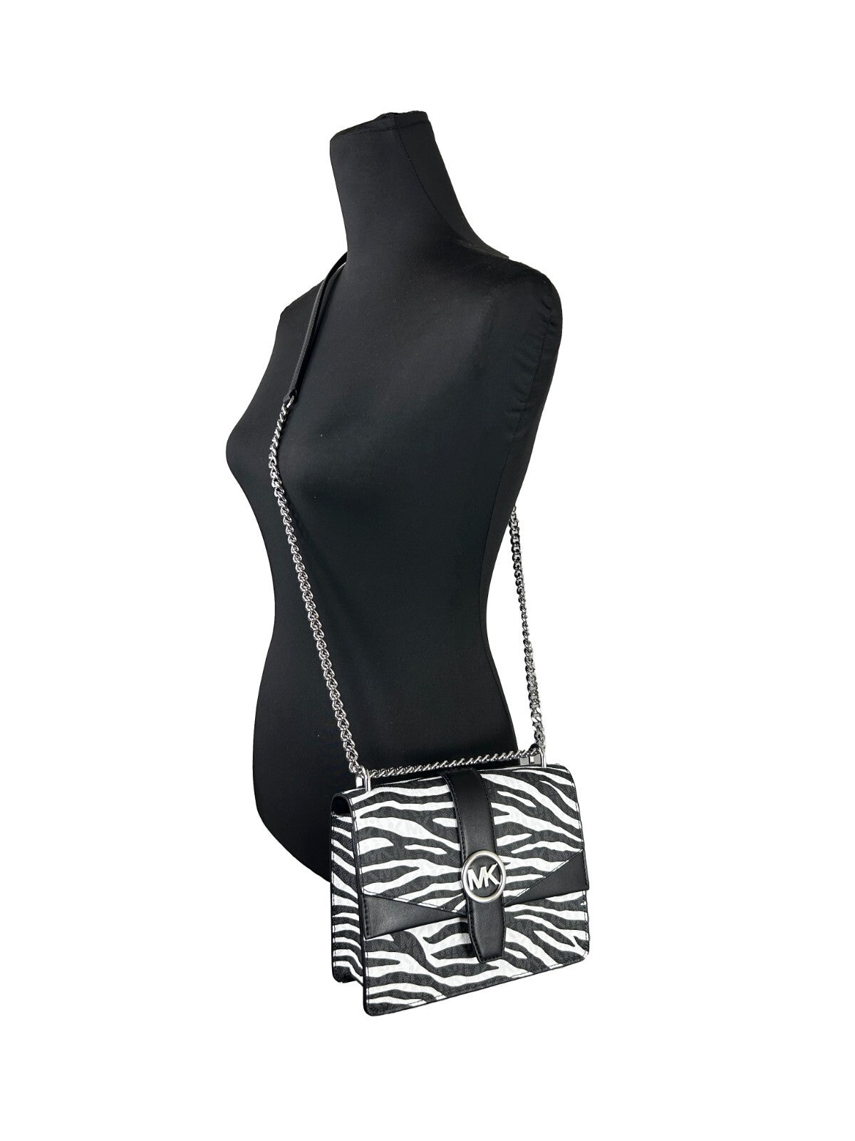 Michael Kors Greenwich Kleine Tas met Print Logo Crossbody Kettingtas Zwart/Wit $498