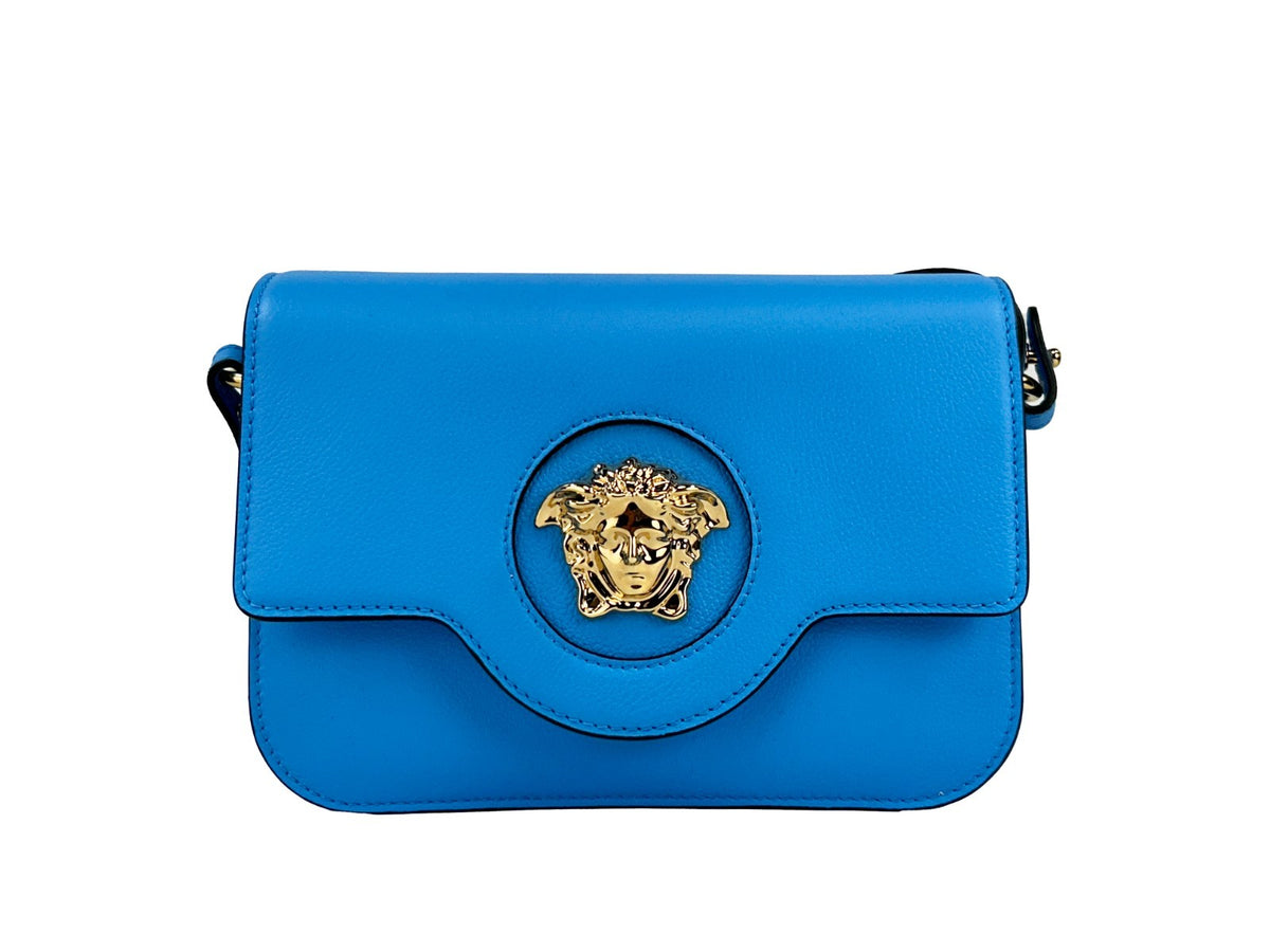 Versace La Medusa Blaue Leder Schulter-Umhängetasche
