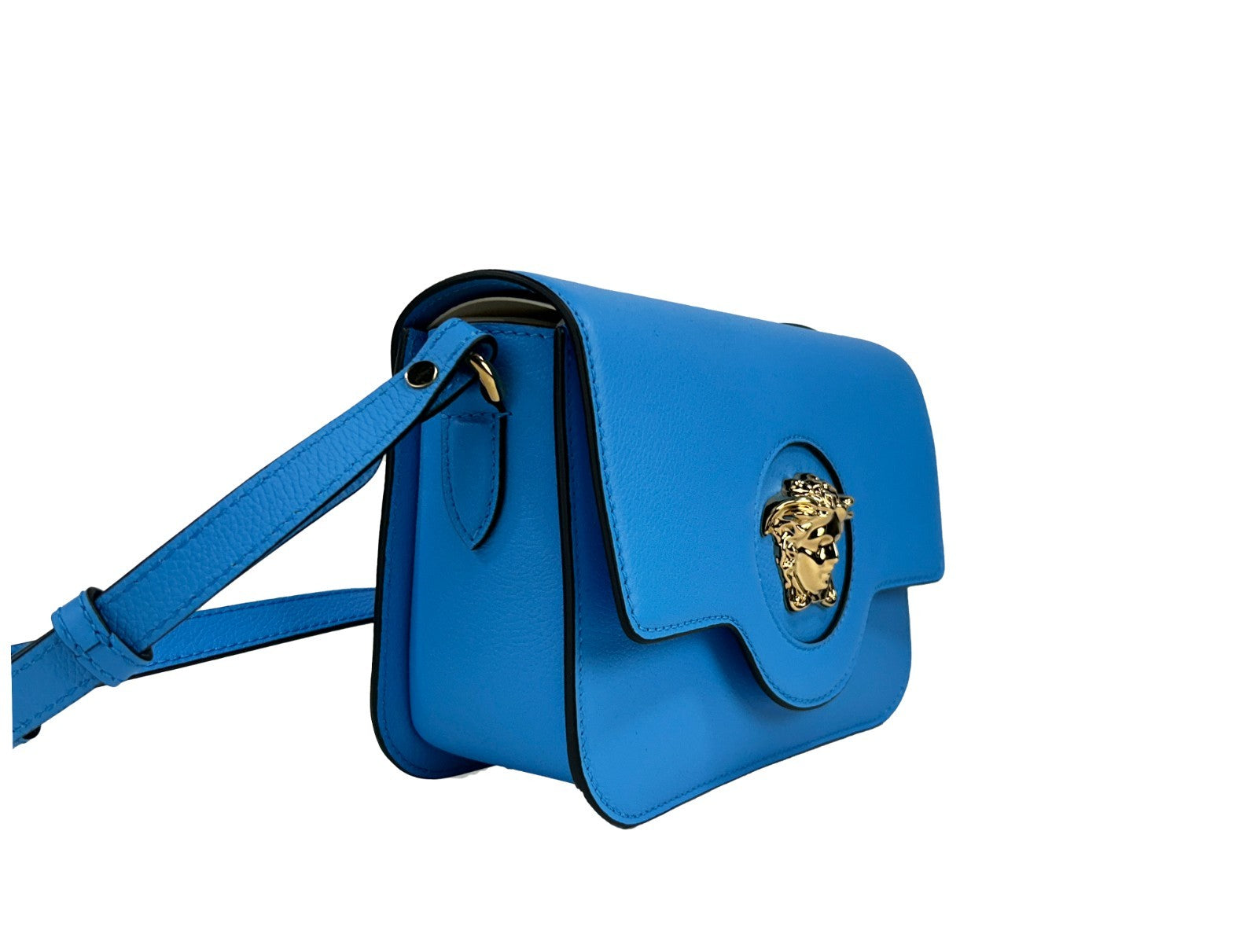 Versace La Medusa Blaue Leder Schulter-Umhängetasche