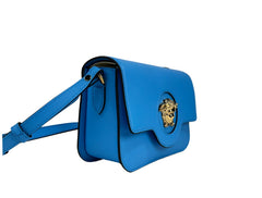 Versace La Medusa Blaue Leder Schulter-Umhängetasche