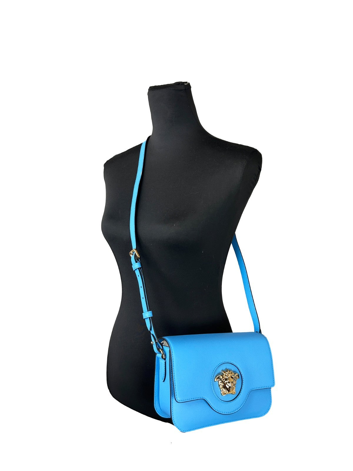 Versace La Medusa Blaue Leder Schulter-Umhängetasche