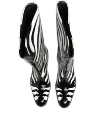 Dolce & Gabbana Black White Zebra Knee High Men Boots Shoes