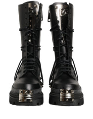 Dolce & Gabbana Zwarte Stud Platform Combat Hoge Laarzen Schoenen