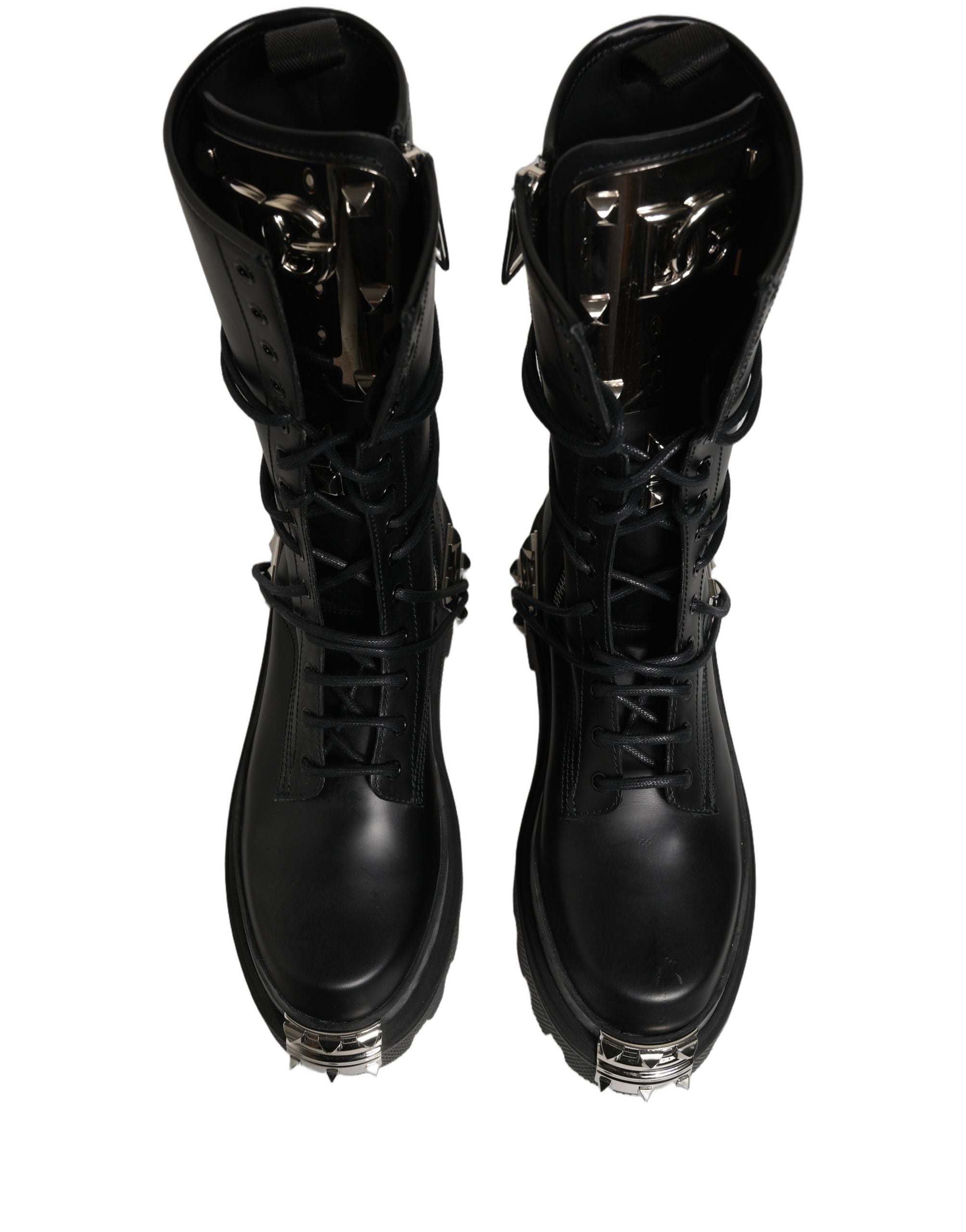 Dolce & Gabbana Zwarte Stud Platform Combat Hoge Laarzen Schoenen