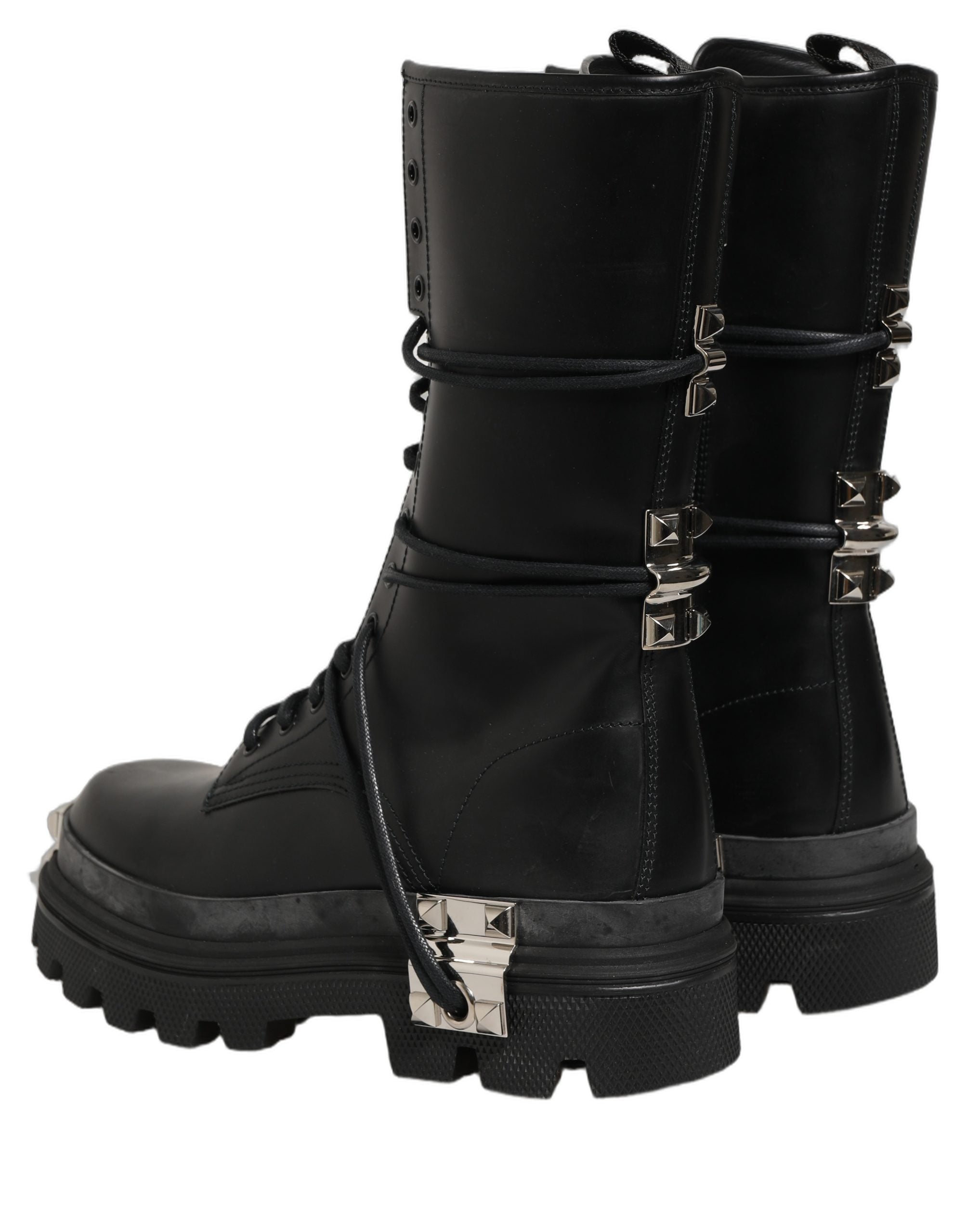 Dolce & Gabbana Zwarte Stud Platform Combat Hoge Laarzen Schoenen