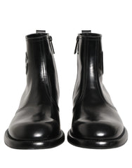 Dolce & Gabbana Black Leather Embossed Logo Ankle Boots Shoes