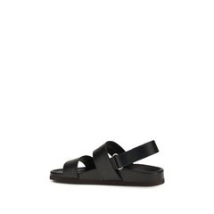 Valentino Garavani Black Calf Leather Bos Taurus Flat Sandals