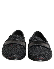 Dolce & Gabbana Black Woven Raffia Slip On Loafers Shoes