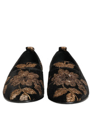 Dolce & Gabbana Zwarte Loafers Schoenen met Bloemenjacquard