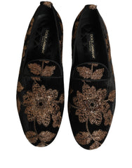 Dolce & Gabbana Zwarte Loafers Schoenen met Bloemenjacquard