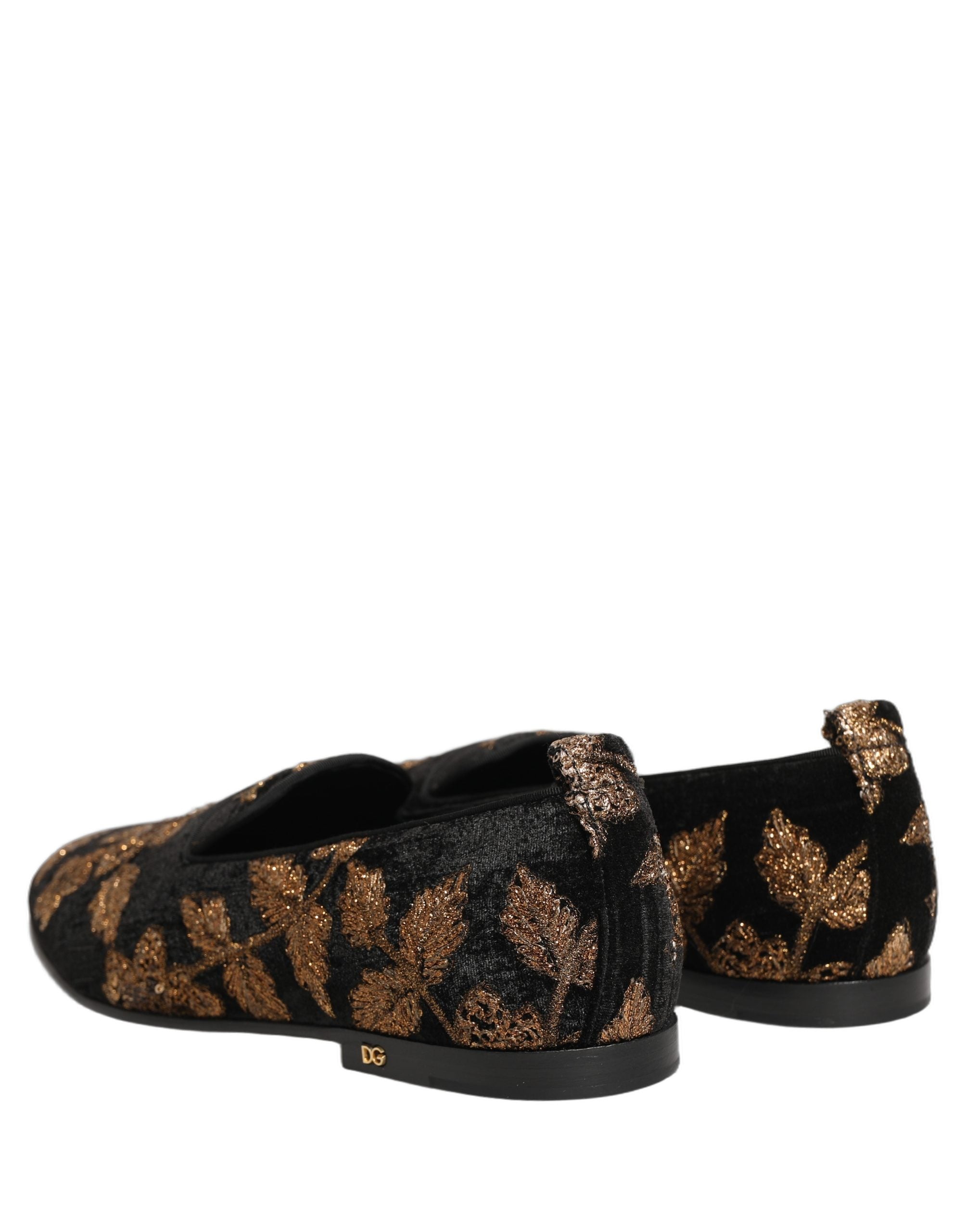 Dolce & Gabbana Zwarte Loafers Schoenen met Bloemenjacquard
