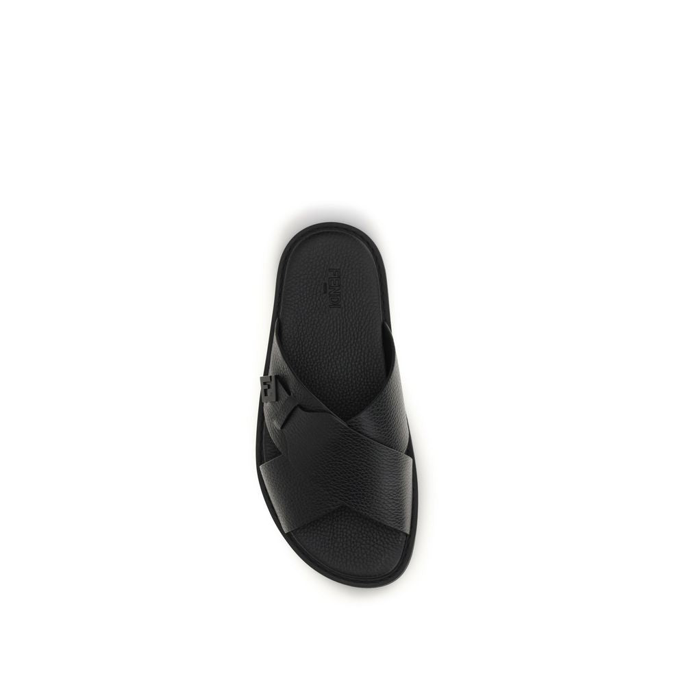 Fendi Zwarte Kalfsleren Bos Taurus Platte Sandalen