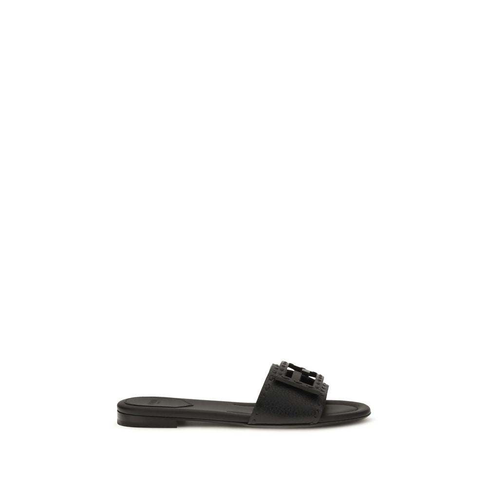Fendi Zwarte Kalfsleren Bos Taurus Platte Sandalen