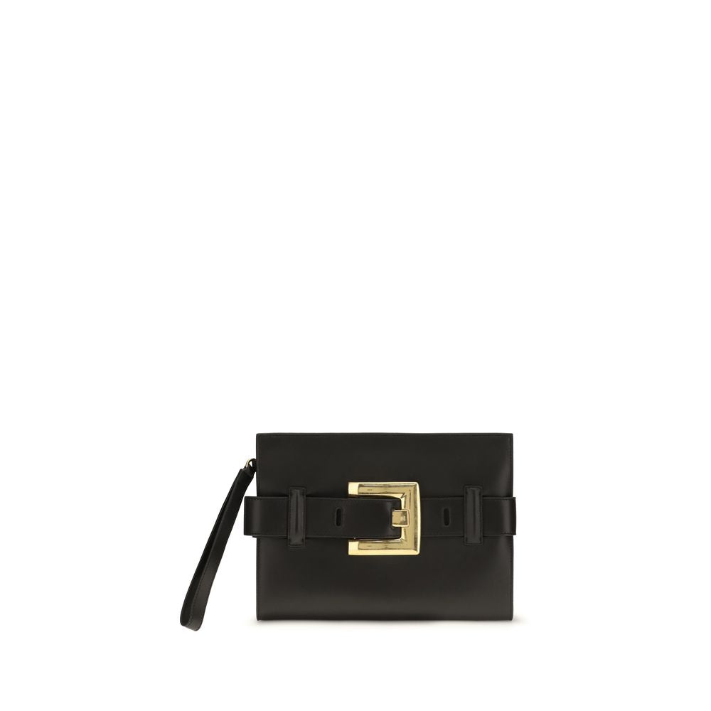 Balmain Zwarte Lamsleren Ovis Aries Aries Clutch Tas