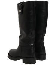 Dolce & Gabbana Black Leather Buckle Detail Mid Calf Boots Shoes