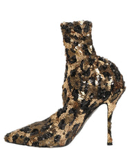 Dolce & Gabbana Gouden Luipaard Pailletten Sok Enkellaarzen Schoenen