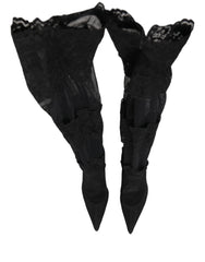 Dolce & Gabbana Black Over The Knee Sock Pumps Boots Shoes