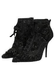 Dolce & Gabbana Black Embellished Mesh Ankle Boots Shoes