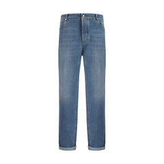 Brunello Cucinelli Blue Cotton Straight-Leg Jeans