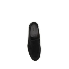 The Row Black Suede Leather Slip-On Loafers