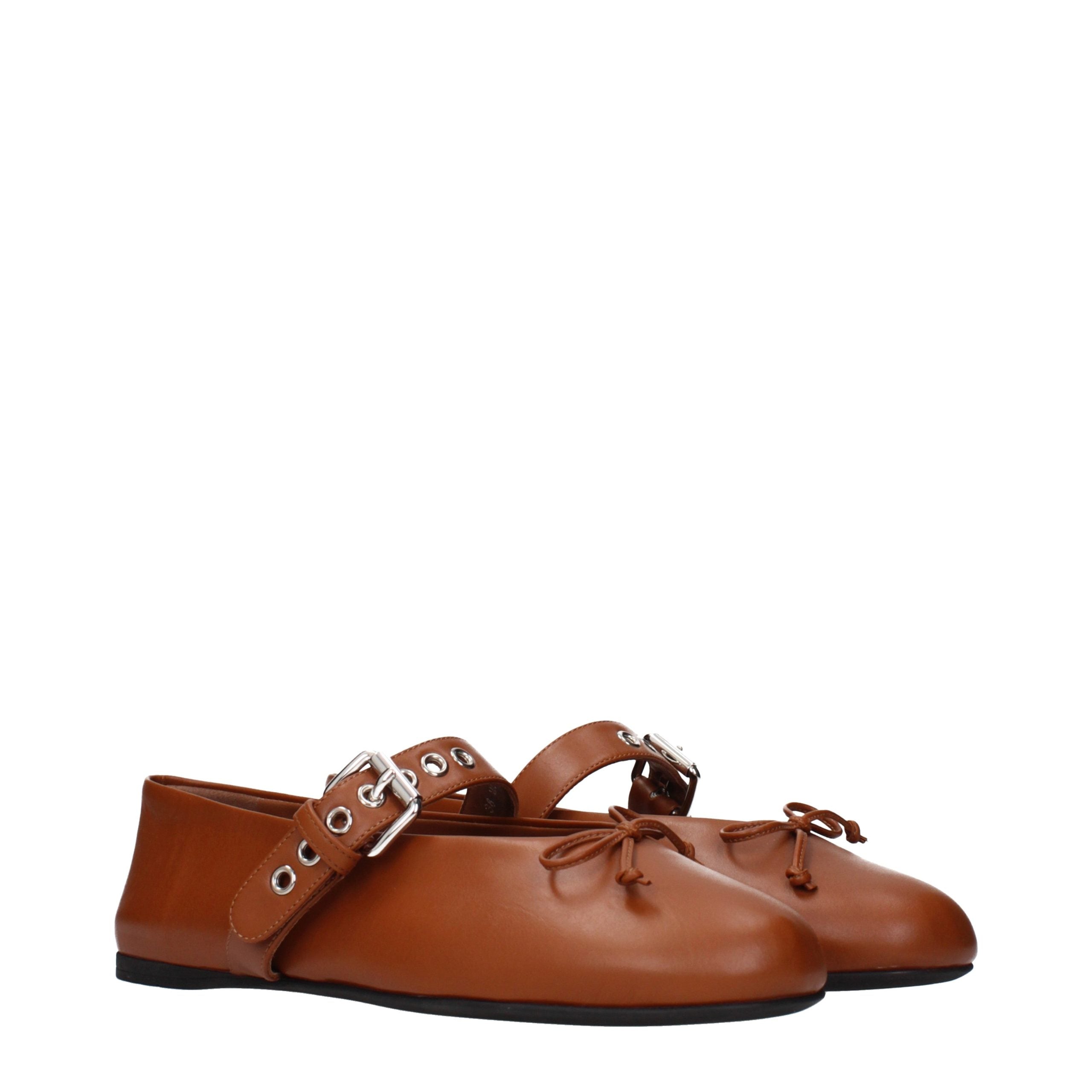 Miu Miu Bruine Leren Ballerina's