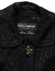 Dolce & Gabbana Black Embellished Guipure Lace Coat Jacket
