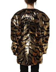 Dolce & Gabbana Black Gold Sequin Tiger Stripe Blazer Jacket