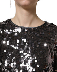 Dolce & Gabbana Black Sequined Long Sleeves Crop Blouse Top