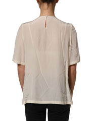Dolce & Gabbana Beige Lace Trim Bow Short Sleeves Blouse Top