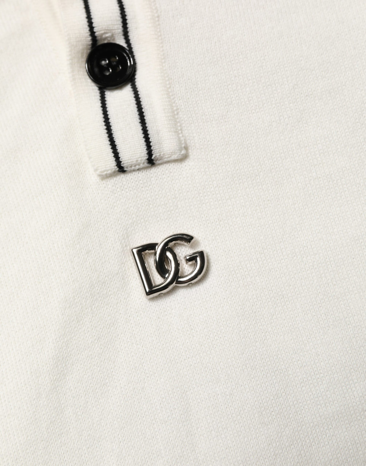 Dolce & Gabbana White Cotton Blend Men Polo Pullover Sweater