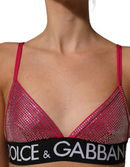 Dolce & Gabbana Pink Crystal Embellished Bralette Crop Top