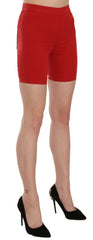 PINKO Red Mid Waist Cotton Stretch Slim Mini Shorts