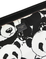 Dolce & Gabbana Black White Panda Print Nylon Clutch Men Pouch Borse Bag