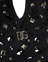 Dolce & Gabbana Black Logo Embellished Cutout One Piece Swimwear