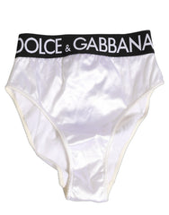 Dolce & Gabbana White Satin High-Waist Brief Logo Women Underwear