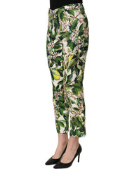 Dolce & Gabbana White Floral Print Cropped Straight Pants