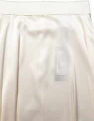 Dolce & Gabbana Off White Lace Trimmed Satin High Waist Skirt