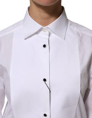 Dolce & Gabbana White Cotton Tuxedo Bib Long Sleeve Dress Shirt
