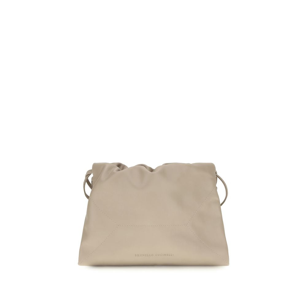 Brunello Cucinelli Beige Calf Leather Bos Taurus Shoulder Bag