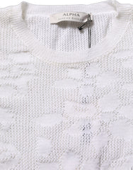 Alpha Studio White Floral Lace Knit Fabric Short Sleeves Blouse Top