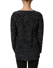 Bruno Manetti Black SIlk Long Sleeves Deep V-neck Blouse Top