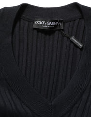 Dolce & Gabbana Black Silk Blend V-neck Pullover Men Sweater