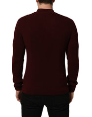 Dolce & Gabbana Burgundy Wool Half Zip Men Pullover Sweater