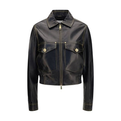 Versace Black Lamb Ovis Aries Aries Leather Jacket