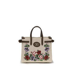 Valentino Garavani Beige Linen Shoulder Bag