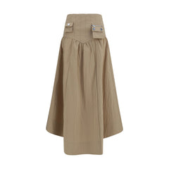 Ganni Beige Cotton Midi Skirt