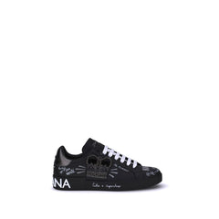 Dolce & Gabbana Black Calf Leather Bos Taurus Athletic Sneakers