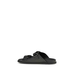 Dolce & Gabbana Black Calf Leather Bos Taurus Flat Sandals