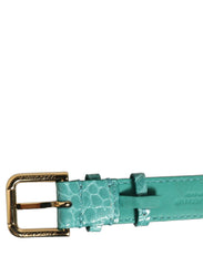 Dolce & Gabbana Blue Embossed Leather Gold Buckle Belt Strap Bracelet