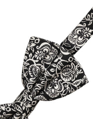 Dolce & Gabbana Tie Black White Paisley Silk Adjustable Neck Papillon Bow